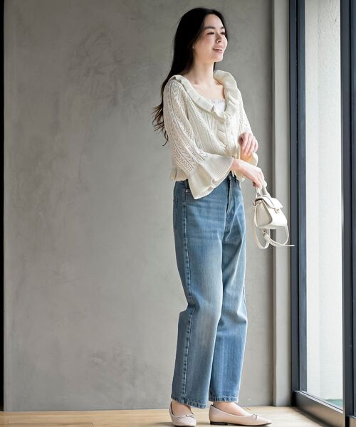 rps(アールピーエス)の「透かし編みフリルショートカーディガン(カーディガン/ボレロ・レディース・ブラック/オフホワイト/ピンクベージュ・フリー)」の4枚目の写真