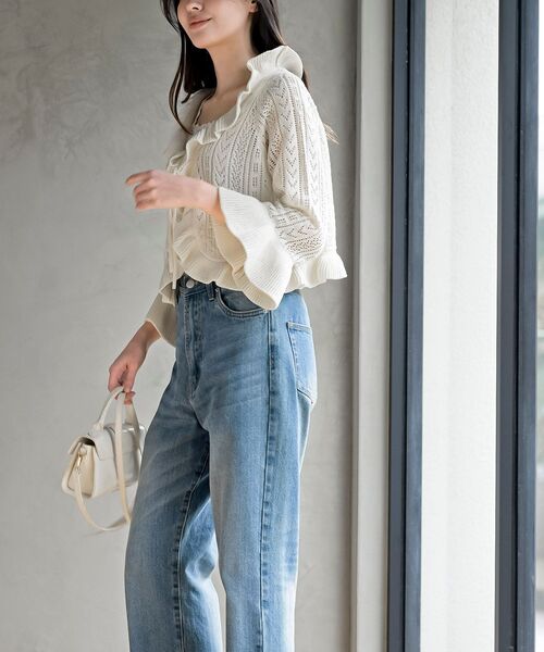 rps(アールピーエス)の「透かし編みフリルショートカーディガン(カーディガン/ボレロ・レディース・ブラック/オフホワイト/ピンクベージュ・フリー)」の5枚目の写真