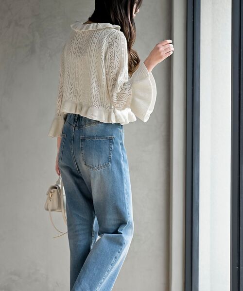 rps(アールピーエス)の「透かし編みフリルショートカーディガン(カーディガン/ボレロ・レディース・ブラック/オフホワイト/ピンクベージュ・フリー)」の7枚目の写真