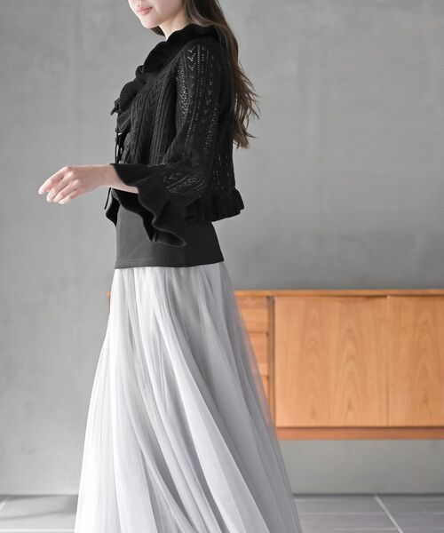 rps(アールピーエス)の「透かし編みフリルショートカーディガン(カーディガン/ボレロ・レディース・ブラック/オフホワイト/ピンクベージュ・フリー)」の13枚目の写真