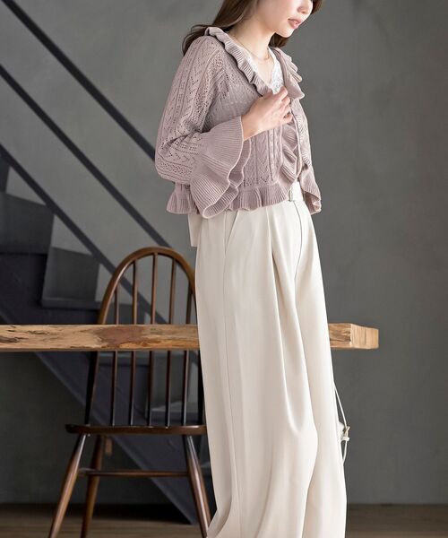 rps(アールピーエス)の「透かし編みフリルショートカーディガン(カーディガン/ボレロ・レディース・ブラック/オフホワイト/ピンクベージュ・フリー)」の20枚目の写真