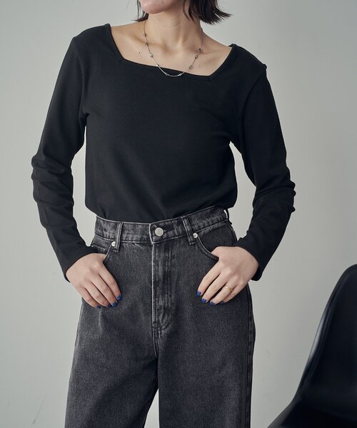 goocy（グーシー）の「【着回し抜群！】前後2WAYネックプルオーバー（Tシャツ/カットソー・レディース・ブラック/ブラック系その他/アイボリー/ライトグレー/グレー/ピンク・FREE）」の2枚目の写真