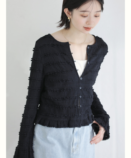 La TOTALITE（ラトータリテ）の「【洗える】Mewl / ミュール ミニフリル2WAYカーデ（カーディガン/ボレロ・レディース・ブラック・FREE）」の5枚目の写真