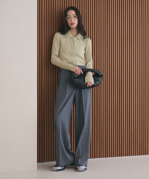 BEAUTY&YOUTH UNITED ARROWS(ビューティーアンドユースユナイテッドアローズ)の「レースプリーツ シャツカーディガン ウォッシャブル(カーディガン/ボレロ・レディース・オフホワイト/ブラック/ライム・FREE)」の6枚目の写真