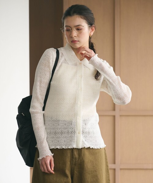 BEAUTY&YOUTH UNITED ARROWS(ビューティーアンドユースユナイテッドアローズ)の「レースプリーツ シャツカーディガン ウォッシャブル(カーディガン/ボレロ・レディース・オフホワイト/ブラック/ライム・FREE)」の7枚目の写真