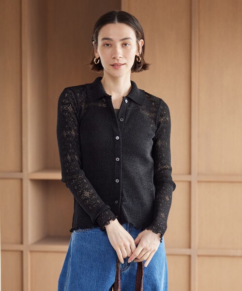 BEAUTY&YOUTH UNITED ARROWS(ビューティーアンドユースユナイテッドアローズ)の「レースプリーツ シャツカーディガン ウォッシャブル(カーディガン/ボレロ・レディース・オフホワイト/ブラック/ライム・FREE)」の12枚目の写真