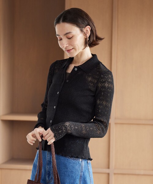 BEAUTY&YOUTH UNITED ARROWS(ビューティーアンドユースユナイテッドアローズ)の「レースプリーツ シャツカーディガン ウォッシャブル(カーディガン/ボレロ・レディース・オフホワイト/ブラック/ライム・FREE)」の13枚目の写真