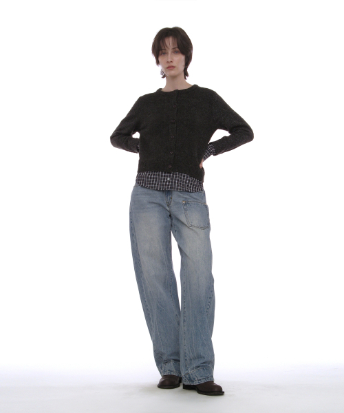 PARTIMENTO WOMEN（パルティメントウィメン）の「ブークルシャツ-ヘムレイヤードカーディガン_チャコールメランジ（カーディガン/ボレロ・レディース・その他・SMALL/MEDIUM）」の7枚目の写真