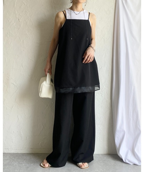 She's Closet（シーズクローゼット）の「裾シアーオーガンジー レイヤード風 キャミソール オールインワン サロペット（サロペット/オーバーオール・レディース・モカ/ブラック/チャコールグレー・FREE）」の6枚目の写真