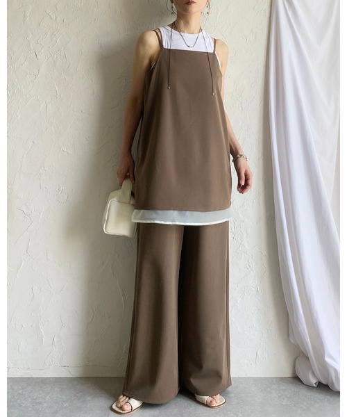 She's Closet（シーズクローゼット）の「裾シアーオーガンジー レイヤード風 キャミソール オールインワン サロペット（サロペット/オーバーオール・レディース・モカ/ブラック/チャコールグレー・FREE）」の8枚目の写真