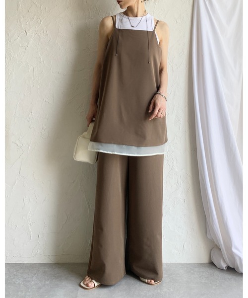 She's Closet（シーズクローゼット）の「裾シアーオーガンジー レイヤード風 キャミソール オールインワン サロペット（サロペット/オーバーオール・レディース・モカ/ブラック/チャコールグレー・FREE）」の9枚目の写真