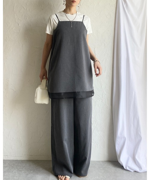 She's Closet（シーズクローゼット）の「裾シアーオーガンジー レイヤード風 キャミソール オールインワン サロペット（サロペット/オーバーオール・レディース・モカ/ブラック/チャコールグレー・FREE）」の10枚目の写真