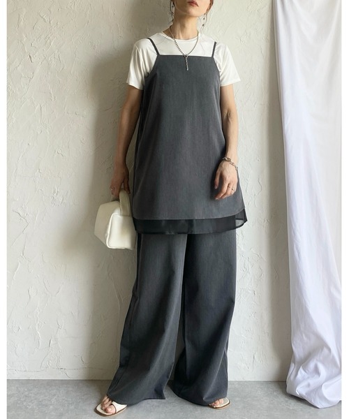 She's Closet（シーズクローゼット）の「裾シアーオーガンジー レイヤード風 キャミソール オールインワン サロペット（サロペット/オーバーオール・レディース・モカ/ブラック/チャコールグレー・FREE）」の12枚目の写真