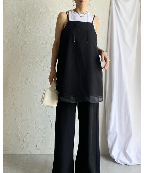 She's Closet（シーズクローゼット）の「裾シアーオーガンジー レイヤード風 キャミソール オールインワン サロペット（サロペット/オーバーオール・レディース・モカ/ブラック/チャコールグレー・FREE）」の13枚目の写真