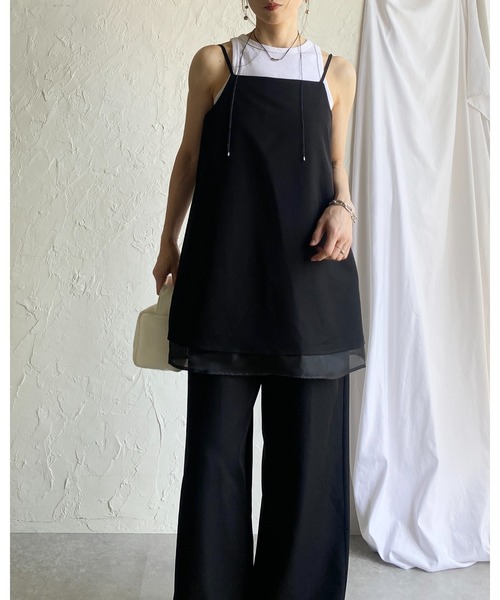 She's Closet（シーズクローゼット）の「裾シアーオーガンジー レイヤード風 キャミソール オールインワン サロペット（サロペット/オーバーオール・レディース・モカ/ブラック/チャコールグレー・FREE）」の14枚目の写真