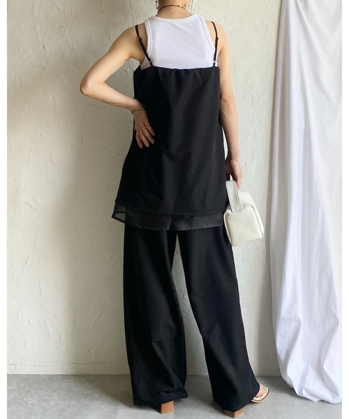 She's Closet（シーズクローゼット）の「裾シアーオーガンジー レイヤード風 キャミソール オールインワン サロペット（サロペット/オーバーオール・レディース・モカ/ブラック/チャコールグレー・FREE）」の15枚目の写真