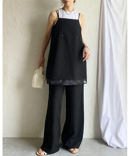 She's Closet（シーズクローゼット）の「裾シアーオーガンジー レイヤード風 キャミソール オールインワン サロペット（サロペット/オーバーオール・レディース・モカ/ブラック/チャコールグレー・FREE）」の16枚目の写真