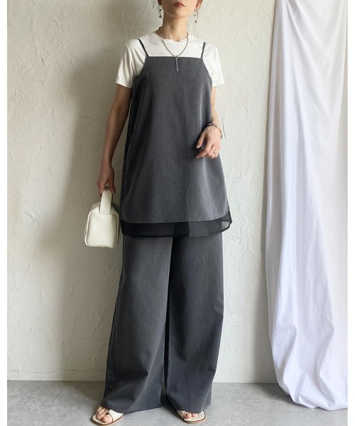 She's Closet（シーズクローゼット）の「裾シアーオーガンジー レイヤード風 キャミソール オールインワン サロペット（サロペット/オーバーオール・レディース・モカ/ブラック/チャコールグレー・FREE）」の17枚目の写真