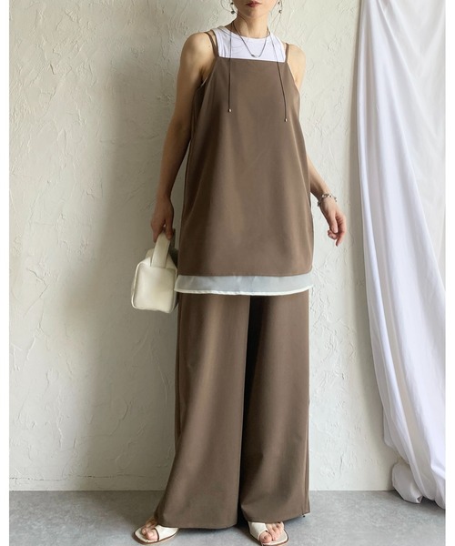 She's Closet（シーズクローゼット）の「裾シアーオーガンジー レイヤード風 キャミソール オールインワン サロペット（サロペット/オーバーオール・レディース・モカ/ブラック/チャコールグレー・FREE）」の18枚目の写真
