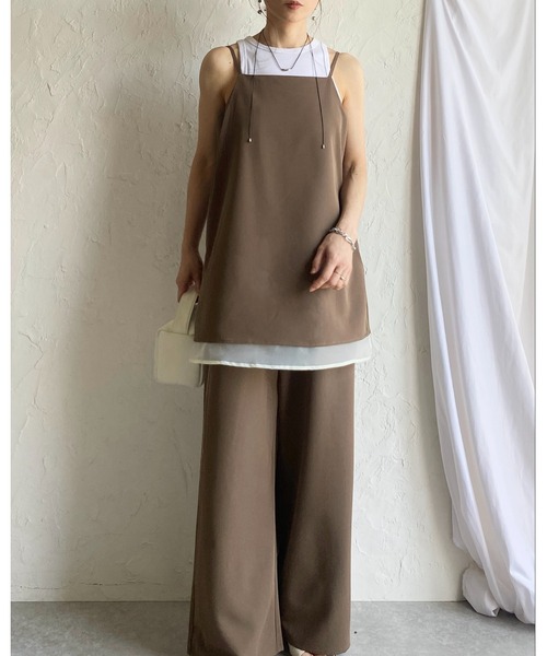 She's Closet（シーズクローゼット）の「裾シアーオーガンジー レイヤード風 キャミソール オールインワン サロペット（サロペット/オーバーオール・レディース・モカ/ブラック/チャコールグレー・FREE）」の19枚目の写真