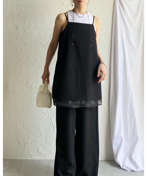 She's Closet（シーズクローゼット）の「裾シアーオーガンジー レイヤード風 キャミソール オールインワン サロペット（サロペット/オーバーオール・レディース・モカ/ブラック/チャコールグレー・FREE）」の20枚目の写真