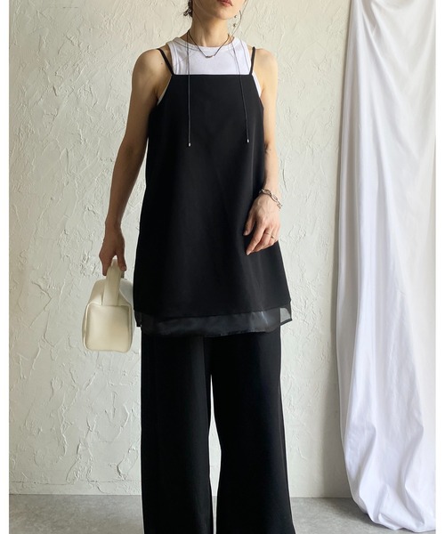 She's Closet（シーズクローゼット）の「裾シアーオーガンジー レイヤード風 キャミソール オールインワン サロペット（サロペット/オーバーオール・レディース・モカ/ブラック/チャコールグレー・FREE）」の21枚目の写真