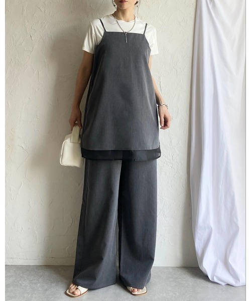 She's Closet（シーズクローゼット）の「裾シアーオーガンジー レイヤード風 キャミソール オールインワン サロペット（サロペット/オーバーオール・レディース・モカ/ブラック/チャコールグレー・FREE）」の22枚目の写真