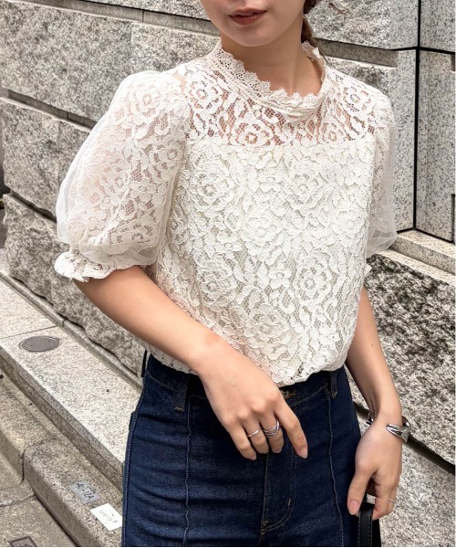 RANAN(ラナン)の「チュールドッキングフラワーレース半袖ブラウス(シャツ/ブラウス・レディース・ブラック/アイボリー・3L/LL/L/M)」の5枚目の写真