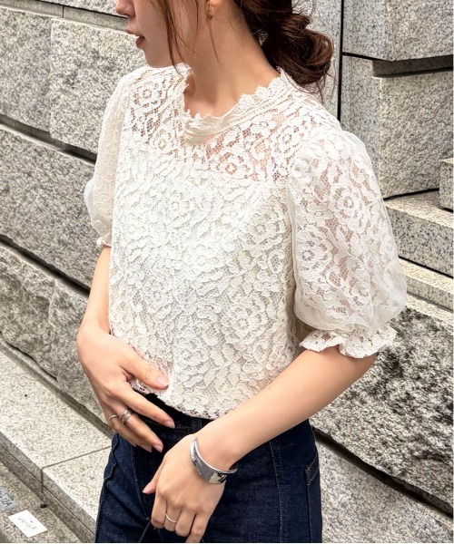 RANAN(ラナン)の「チュールドッキングフラワーレース半袖ブラウス(シャツ/ブラウス・レディース・ブラック/アイボリー・3L/LL/L/M)」の7枚目の写真