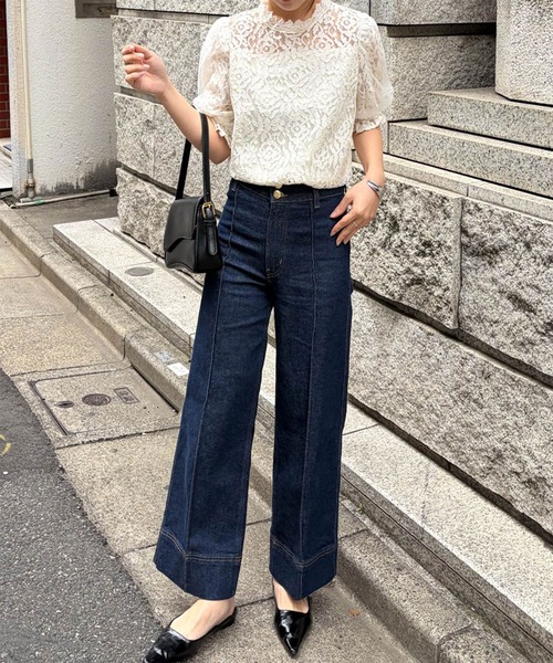 RANAN(ラナン)の「チュールドッキングフラワーレース半袖ブラウス(シャツ/ブラウス・レディース・ブラック/アイボリー・3L/LL/L/M)」の8枚目の写真