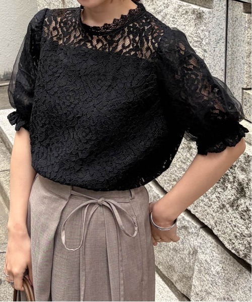 RANAN(ラナン)の「チュールドッキングフラワーレース半袖ブラウス(シャツ/ブラウス・レディース・ブラック/アイボリー・3L/LL/L/M)」の16枚目の写真