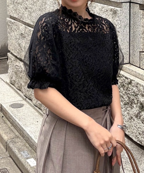 RANAN(ラナン)の「チュールドッキングフラワーレース半袖ブラウス(シャツ/ブラウス・レディース・ブラック/アイボリー・3L/LL/L/M)」の15枚目の写真