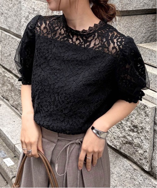 RANAN(ラナン)の「チュールドッキングフラワーレース半袖ブラウス(シャツ/ブラウス・レディース・ブラック/アイボリー・3L/LL/L/M)」の17枚目の写真