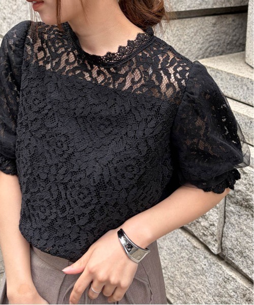 RANAN(ラナン)の「チュールドッキングフラワーレース半袖ブラウス(シャツ/ブラウス・レディース・ブラック/アイボリー・3L/LL/L/M)」の18枚目の写真