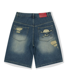 [KOIN SEOUL] DAMAGED SKULL DENIM SHORTS (DENIM)