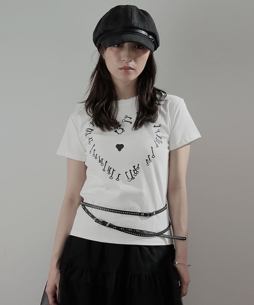 Ulysses（ユリシス）の「ハートモチーフクルーネックTシャツ（Tシャツ/カットソー・レディース・ホワイト/ネイビー・M/S）」の6枚目の写真