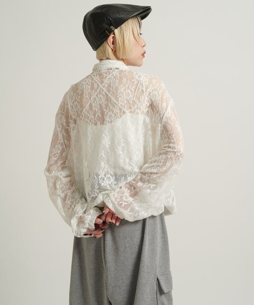 希少✨ルネ✨フラワーシアーレースブルゾンダブルジップフリルビジューラインストーン w closet（ダブルクローゼット）の「【2サイズ展開/5色展開】シアー