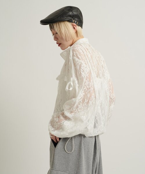 w closet(ダブルクローゼット)の「【2サイズ展開/5色展開】シアーフリルブルゾン(ブルゾン・レディース・イエロー/アイボリー/ネイビー/オフホワイト・MEDIUM/SMALL)」の6枚目の写真