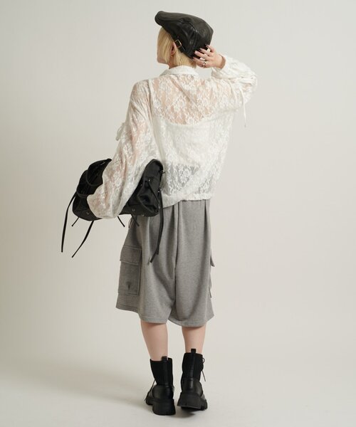 w closet(ダブルクローゼット)の「【2サイズ展開/5色展開】シアーフリルブルゾン(ブルゾン・レディース・イエロー/アイボリー/ネイビー/オフホワイト・MEDIUM/SMALL)」の9枚目の写真