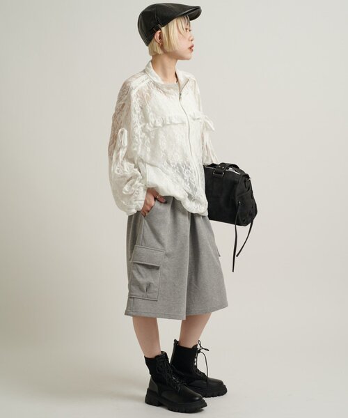 w closet(ダブルクローゼット)の「【2サイズ展開/5色展開】シアーフリルブルゾン(ブルゾン・レディース・イエロー/アイボリー/ネイビー/オフホワイト・MEDIUM/SMALL)」の10枚目の写真