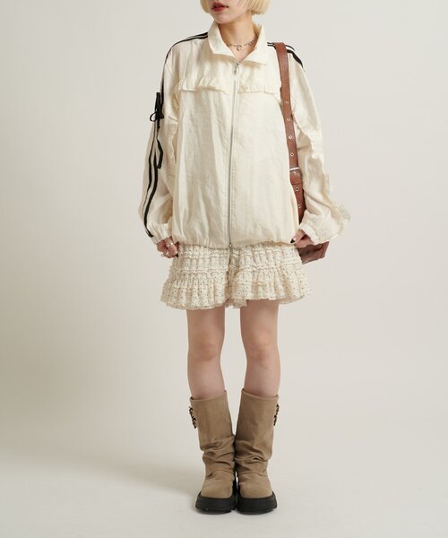 w closet(ダブルクローゼット)の「【2サイズ展開/5色展開】シアーフリルブルゾン(ブルゾン・レディース・イエロー/アイボリー/ネイビー/オフホワイト・MEDIUM/SMALL)」の20枚目の写真