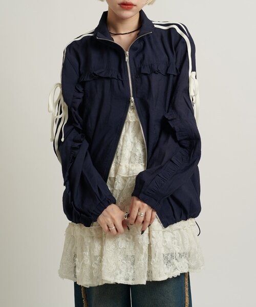 w closet(ダブルクローゼット)の「【2サイズ展開/5色展開】シアーフリルブルゾン(ブルゾン・レディース・イエロー/アイボリー/ネイビー/オフホワイト・MEDIUM/SMALL)」の22枚目の写真
