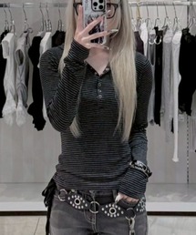 【nmtc+】border tight hoodie / 【エヌエムティーシープラス】ボーダータイトフーディフード付き長袖Tシャツ