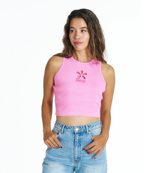 ROXY(ロキシー)の「ROXY RHYTHM フラワーカットアウトタンクトップ 【2026年夏モデル】/ロキシーリブタンク(タンクトップ・レディース・ピンク/インディゴブルー/オレンジ・LARGE/MEDIUM)」の1枚目の写真