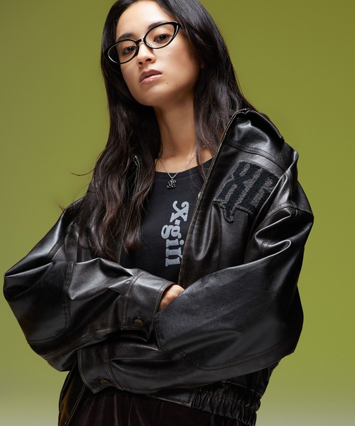 X-girl(エックスガール)の「FAUX LEATHER LOGO PATCH JACKET(ブルゾン・レディース・ブラック・S/M)」の3枚目の写真