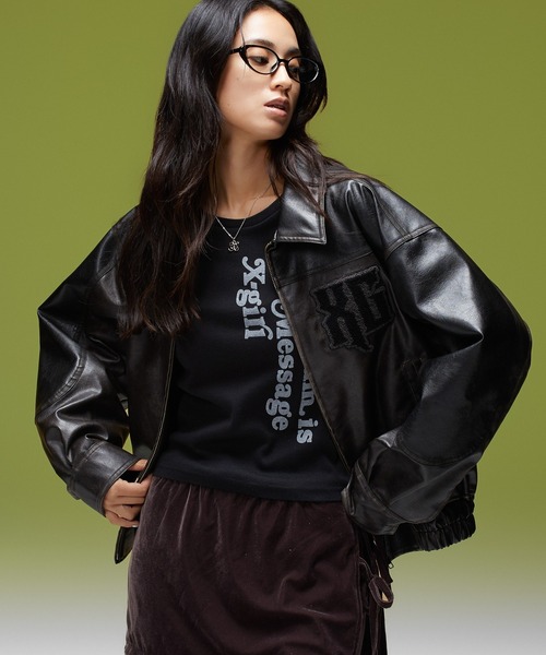 X-girl(エックスガール)の「FAUX LEATHER LOGO PATCH JACKET(ブルゾン・レディース・ブラック・S/M)」の5枚目の写真