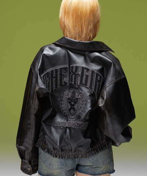 X-girl(エックスガール)の「FAUX LEATHER LOGO PATCH JACKET(ブルゾン・レディース・ブラック・S/M)」の7枚目の写真