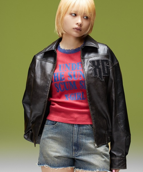 X-girl(エックスガール)の「FAUX LEATHER LOGO PATCH JACKET(ブルゾン・レディース・ブラック・S/M)」の8枚目の写真