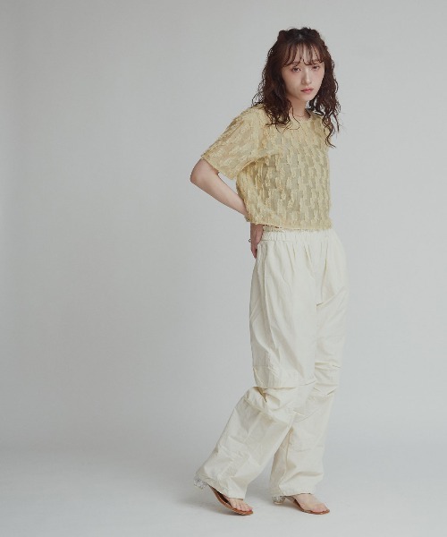 W:Huku(フーク)の「【W:Huku / コットンフリンジジャガード】Vネック 半袖 トップス ハーフスリーブ / Cotton Fringe Jacquard V-Neck Top(シャツ/ブラウス・レディース・イエロー系その他/ブラック/ホワイト・FREE)」の13枚目の写真