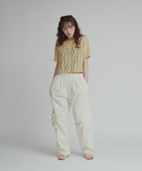 W:Huku(フーク)の「【W:Huku / コットンフリンジジャガード】Vネック 半袖 トップス ハーフスリーブ / Cotton Fringe Jacquard V-Neck Top(シャツ/ブラウス・レディース・イエロー系その他/ブラック/ホワイト・FREE)」の22枚目の写真